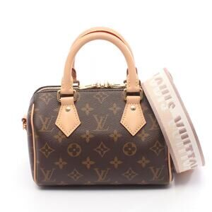 Louis Vuitton Speedy Bandouliere Beige Tan Handbag Canvas Leather Brown